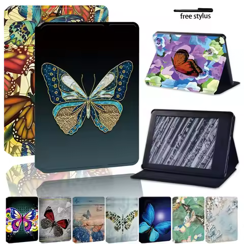For Kindle Paperwhite 11th 2021 Case Butterfly Print Leather Cover for Kindle 10th Stand Hard Case f