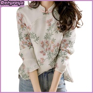 Women Shirt Chinese Style Embroidery Elegant Long Sleeve Cheongsam Shirt for Daily Wear