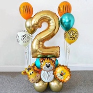 19Pcs Jungle Animal Head Balloons Set 32inch Gold Number Balloon Chrome Metallic Latex Balloon Kids 