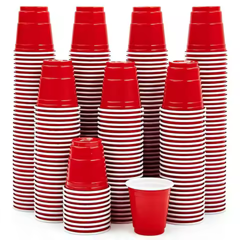 2 oz Plastic Shot Glasses, Red Disposable Shot Cups, Mini Red Shot Cups, 60ml Party Cups for Christm