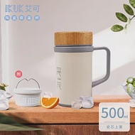 【IKUK 艾可】陶瓷內膽濾茶器手把保溫杯500ml(內膽陶瓷一體成形 無焊接縫 不掉漆) 無 奶油白