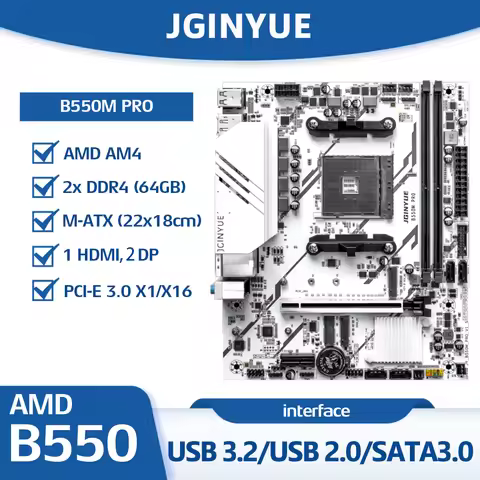 JGINYUE B550M PRO AM4 Motherboard, Support AMD Ryzen 4000 5000 CPU, Dual Channel DDR4 64GB Max XMP, 