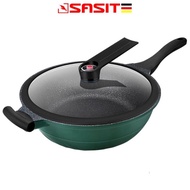 SASIT 32cm Vacuum Wok Non-stick Pot 3 in1 Granite Stone Non Stick Wok Pressure Cooker Cookware Steamboat Pan