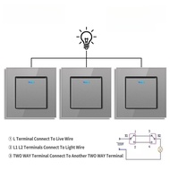 3 Packs Wall Button Switches 1 Gang 3 Way Intermediate Switch Glass Panel Mechanical Switches Cross 
