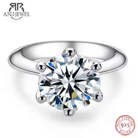 AnuJewel 1ct 2ct 3ct 5ct D Color Moissanite Engagement Ring for Women 925 Sterling Silver Gold Plate