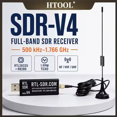 RTL-SDR V4 Software Defined Radio with HF Support, 500kHz-1.7GHz, 1PPM TCXO & SMA ADS-B, Weather Sat