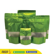 ถุงซิปล็อค ถุงฟอยด์ เจาะหน้าต่าง ตั้งได้ สีเขียว [50ใบ] - Jingjo Packaging Ziplock Bags