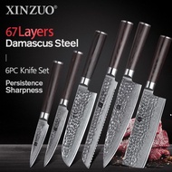 Best 6 Pcs Knife Set Damascus Steel Pakkawood Handle Kitchen Kni