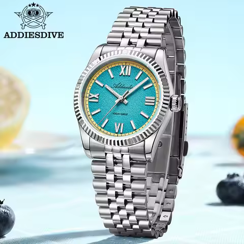 ADDIESDIVE Ladies Quartz Watch VH31 Luxury Sapphire Summer Fruit Dial Steel Watches 36mm Luminous 10