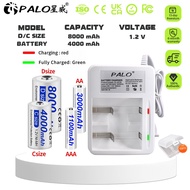 PALO 2-slot charger for AA/AAA/C/D battery 1.2V NI-MH D/C AA/AAA size rechargeable battery 8000mAh