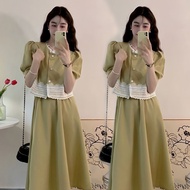Fashion Suit Women Spring 2024 Korean Version Niche Lace Short-Sleeved T-Shirt Top Women Skirt Two-Piece Suit
