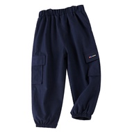 LJMOFA 1-9Y Kids Trousers Cotton Cool Thin Solid Color Casual Cargo Pants Spring Autumn For Boys And