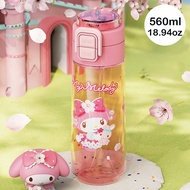 Sanrio Energetic Fruit Tea Series 550mL /18.61 Oz Space Cup, Pop - Up Lid Design To Prevent Leakage 