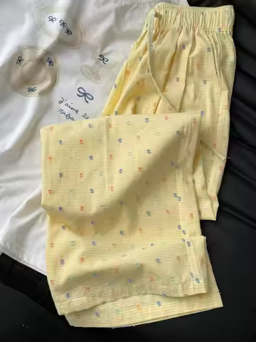 Korean Sle Sweet Custard Color Dots Polka Dot Pajama Pants Women Summer New High Waist Slimming Can 
