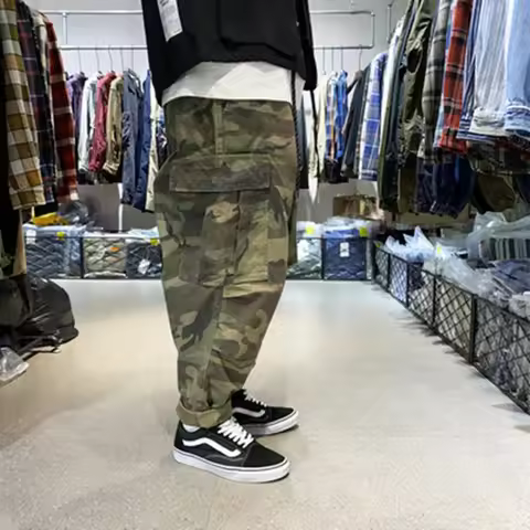 Cityboy Heavyweight Cotton Japanese Retro Camouflage Cargo Pants Men's Loose Tying Straight Cone Tro