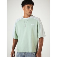 Society Boxy Fit Crew Neck T-Shirt With Contrast Sleeve Panel And Back Graphic Print