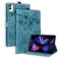 全城熱賣 - 適用於Tecno MegaPad 11 漫畫櫻花貓壓花平板皮套（綠色）