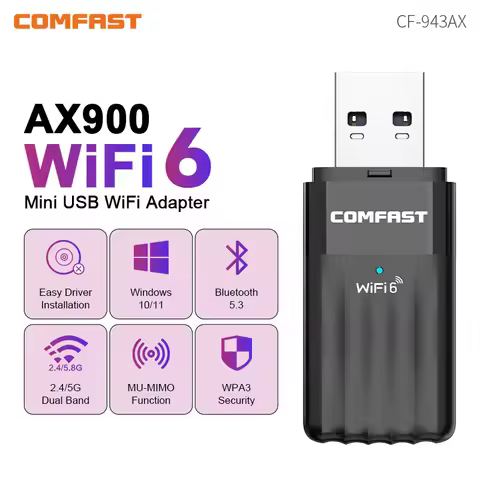 COMFAST USB Adapter Bluetooth5.3 WiFi6 Dongle AX900 WiFi Adapter Driver-Free 2.4&5.8GHz Wireless Rec