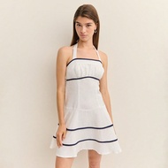 Romantic Mini Dress Contrast Pipping White Graduation Dress Vacation Outfit For Woman A Shape Dress 