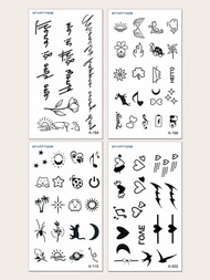 4入組英文字母花卉和心形臨時紋身貼紙,適用於手指、手腕、耳朵和其他小部位