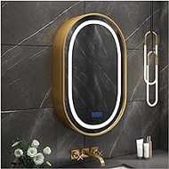 LED Lighted Bathroom Mirror Cabinet, Bathroom Wall Storage Cabinet Mirror Medicine Cabinet, Round Medicine Cabinet with Mirror for Wall Bathroom Bedroom Living Room (Color : Gold, Size : 80cm)