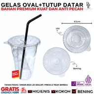 (50PCS) OVAL PP Plastic Cups Plus Clear & Threaded Flat Cup Lids | Oval Cup + Spill-Proof Lid | Tran