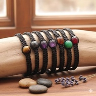 Bohemian style macrame bracelet round agate stone 10 mm tigereye jade sulain honey posfor ketjubung 