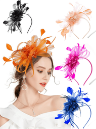 1Pc Fascinators Hats For Women Fancy Tea Party Hats 2024 Elegant 1950s Kentucky Derby Hats Feather H