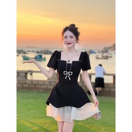 Lady dress for parties and going out A593, short flared layered form, made of mango mixed with spong
