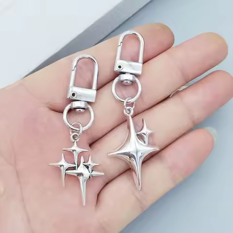 Y2k Styles Star Charm Keychain Silver Gold Color Metal Keyring Cellphone Earphone Case Pendant Acces