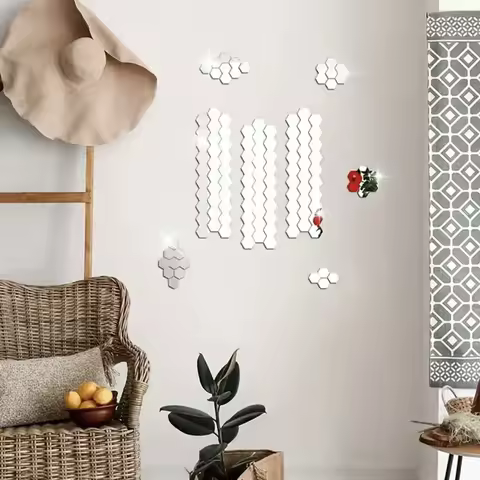 50/100pcs Mini Hexagon Mirror Wall Sticker Acrylic Wall Art Sticker DIY Household Decorative Tiles S