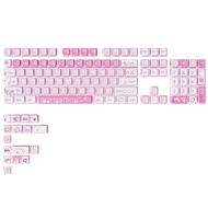 YUNZII Sakura Kitty Dye Sub Keycaps, 120 Pudding Keycaps Sublimation PBT Custom Keycaps with Key Pul