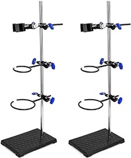 QWORK Laboratory Stands Support Set, 2 Pack Steel Lab Stand Set with Cast Iron Base, Rod 24" L with 