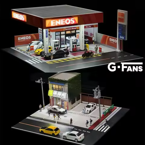 [PreSale] G FANS 1:64 Dioramas Initial D Tofu Store ENEOS Gas Station Building Parking Lot (Not incl