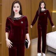 Autumn and winter middle-aged women's velvet clothes set - warm - soft and smooth - beautiful shape 