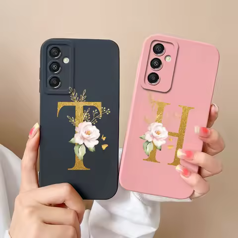 Case For Samsung Galaxy A55 5G Pretty Flower Letters Fashion Liquid Silicone Cover For Samsung A 55 