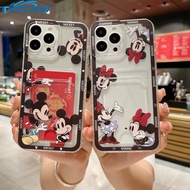 Fashion Mickey Minnie Clear Card Slot Bag Holder Case For OPPO Reno 11 10 8 Pro 11F 8T 8Z 7Z 6Z 5Z 5F 7 6 5 Lite 5G Cartoon Art Painting Camera Protection Cover