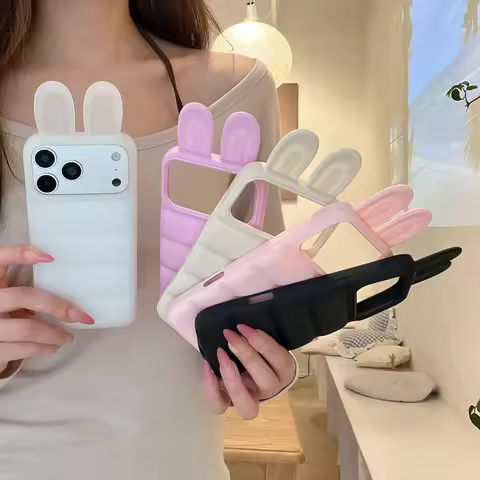 Rabbit ears, five-color solid color soft case for iPhone 15pro 17 16 15 14 Pro Max phone cases, cute