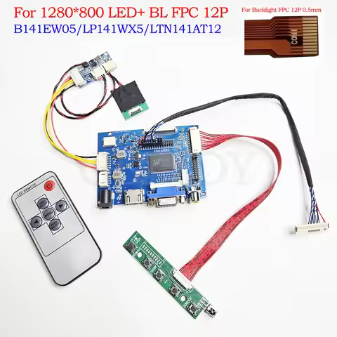 Drive-free For LP141WX5 LTN141AT12 B141EW05 V2 HDMI+VGA+2AV 1280*800 LED Backlight FPC 12P LCD Contr