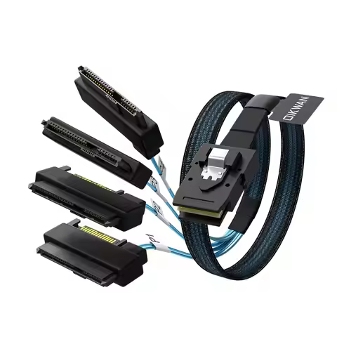 Mini-SAS to SAS-Cable: 1M SFF8087 to SAS SFF-8087 to SFF-8482 Connector 4X SAS 29Pin with SATA-Power