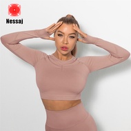 Nessaj Womens Fitness Top Độ đàn hồi cao liền mạch Đan Yoga Thể thao Quần áo Breathable Body Run Fit