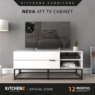KitchenZ Neva Series 4Ft Tv Cabinet Tv Console Rak Tv Kabinet Tv Almari Tv Metal Leg White - N1200-W
