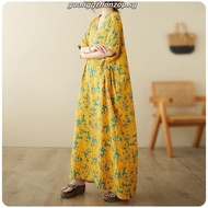 Oladivi Fashion Floral Printed Plus Size Bohemian Long Dress Women Summer New Short Sleeve Casual Lo