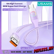 USAMS SJ636 6A Type-C Fast Charging Cable 1.2M USB Data Cable With Colorful LED Light For iPhone Hon