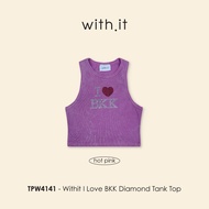 💥ลด 10%💥with.it.store - TPW4141 เสื้อเเขนกุดรีดเพชรปักไอเลิฟบีเคเค withit i love bkk diamond tank to