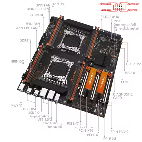 MACHINIST X99 Dual CPU Motherboard LGA2011-3 Support Intel Xeon E5 2629 2649 2666 2673 2678 V3 2696 