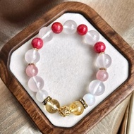 AgIo。月光石 / 薔薇輝石 / 粉晶 / 黃水晶。設計款手鏈