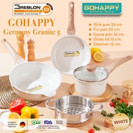 PANCI SET KELUARGA 5 PC Gohappy Germany Granite Greblon C3 ANTI LENGKET JERMAN HIGH QUALITY ( WOK +