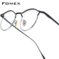 FONEX Gọng kính Titanium phụ nữ thiết kế thương hiệu bán-vành tròn kiểu retro cổ điển Kính mắt người
