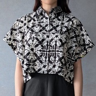 印尼蠟染可愛少女風短版襯衫 PUPUT - 黑花瓣 - PUP032